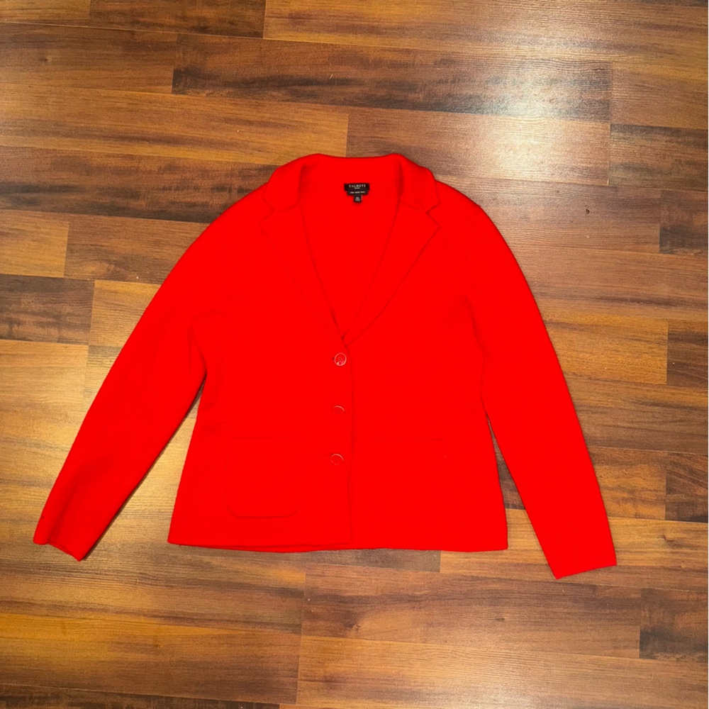 Talbots Merino Wool Petite M Red Sweater Jacket with Pockets and Buttons